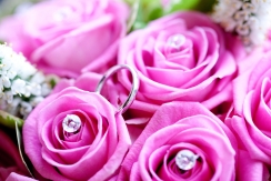 Bouquet and wedding rings
