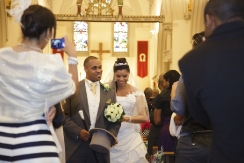 Bride and Groom walking down the aisle